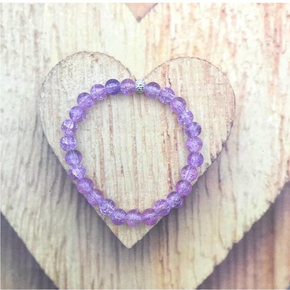 Purple Crackle Glass Beaded Stretch Bracelet - Picture 3 of 5